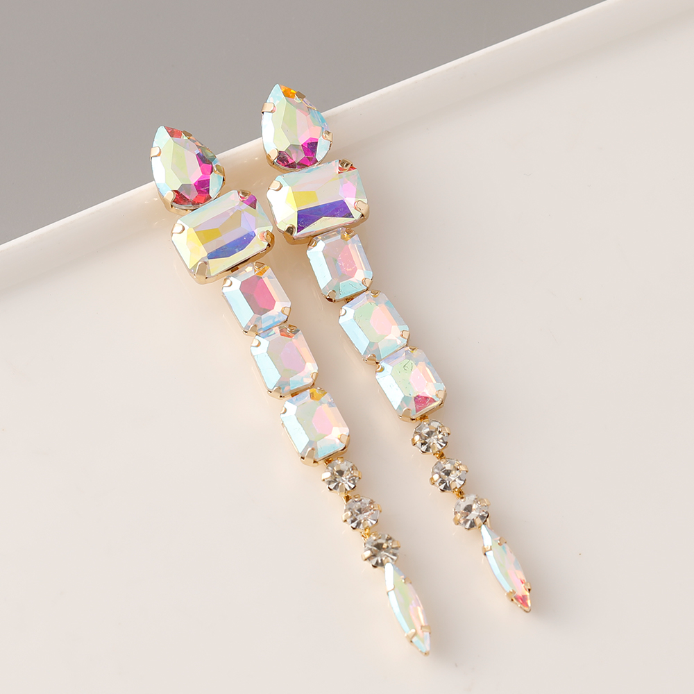 1 Pair Retro Exaggerated Geometric Inlay Zinc Alloy Rhinestones Glass Drop Earrings display picture 2