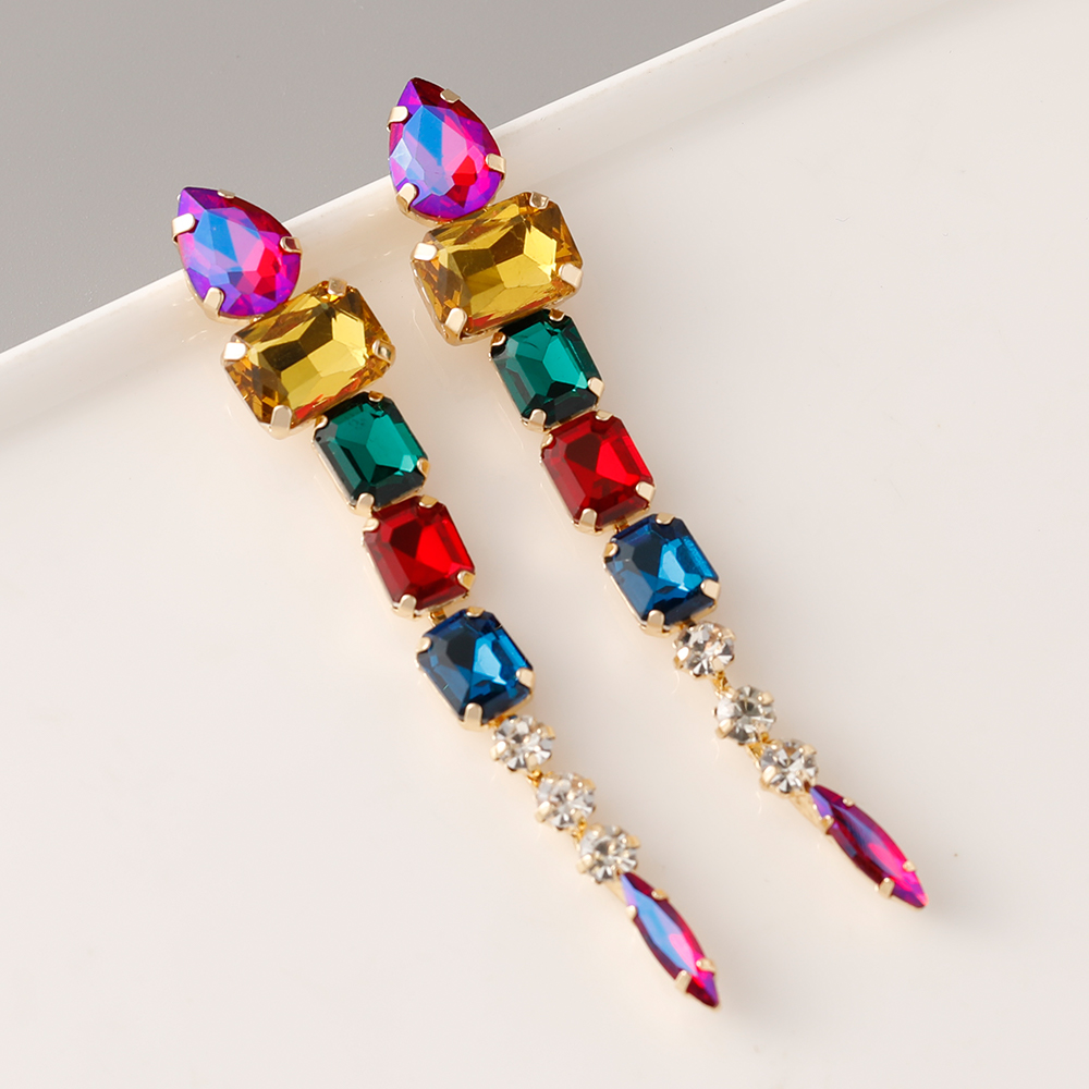 1 Pair Retro Exaggerated Geometric Inlay Zinc Alloy Rhinestones Glass Drop Earrings display picture 4