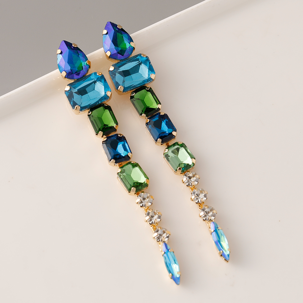 1 Pair Retro Exaggerated Geometric Inlay Zinc Alloy Rhinestones Glass Drop Earrings display picture 5