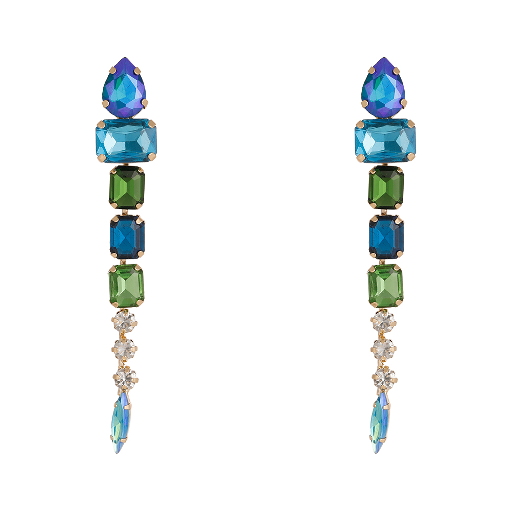 1 Pair Retro Exaggerated Geometric Inlay Zinc Alloy Rhinestones Glass Drop Earrings display picture 9