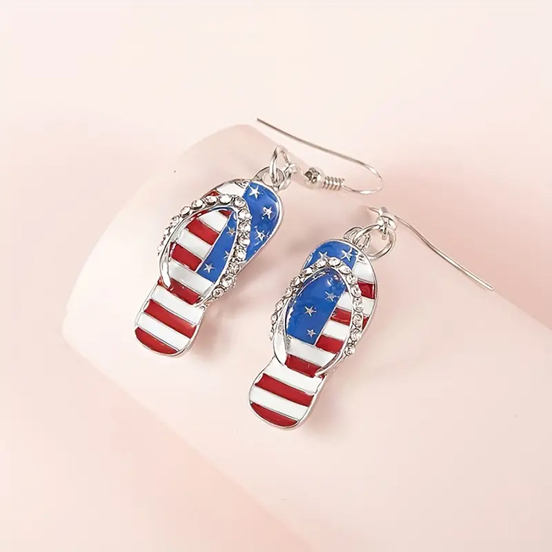 1 Pair Vintage Style Simple Style Flag Enamel Plating Alloy Silver Plated Drop Earrings display picture 5