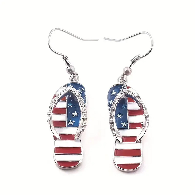 1 Pair Vintage Style Simple Style Flag Enamel Plating Alloy Silver Plated Drop Earrings display picture 2