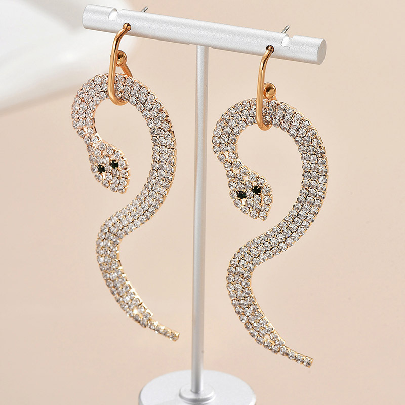 1 Pair Simple Style Snake Inlay Alloy Rhinestones Drop Earrings display picture 3