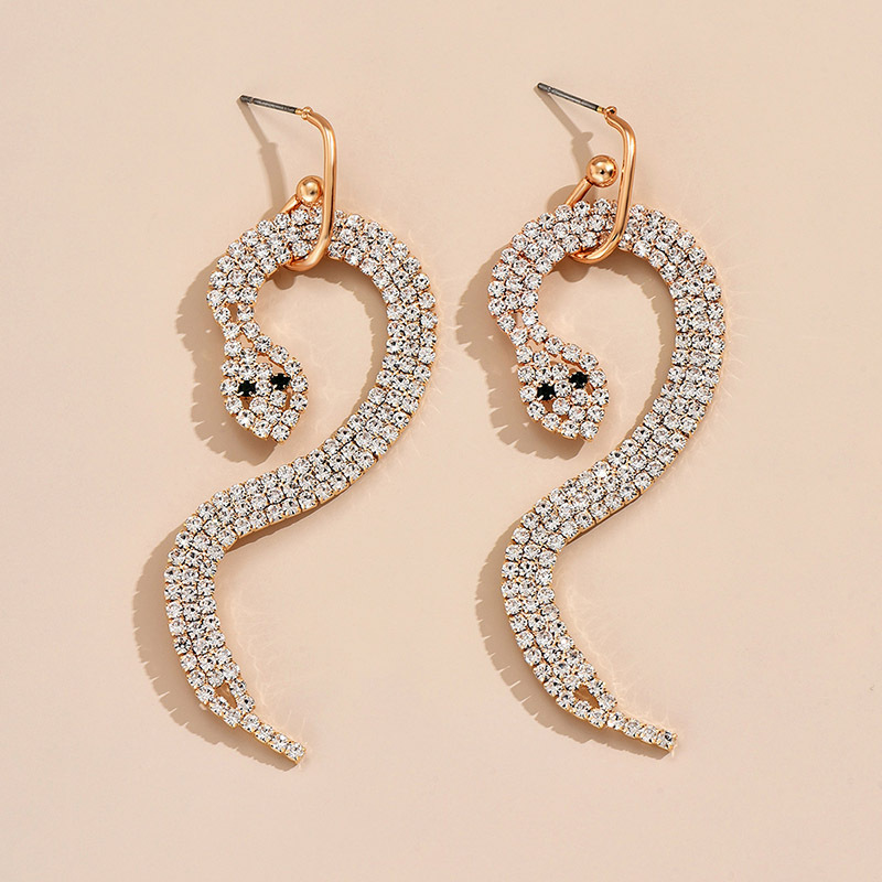1 Pair Simple Style Snake Inlay Alloy Rhinestones Drop Earrings display picture 5