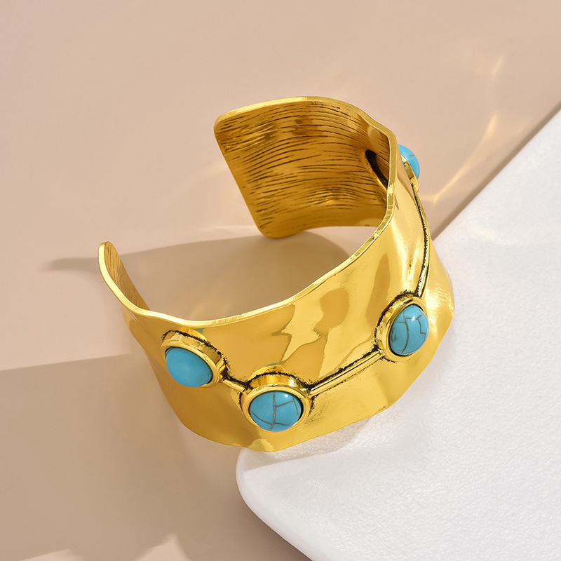 Wholesale Jewelry Simple Style Classic Style Solid Color Alloy Turquoise Inlay Bangle display picture 4