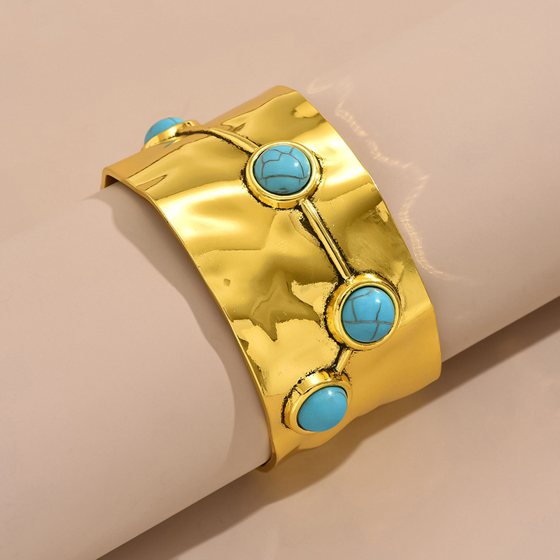 Wholesale Jewelry Simple Style Classic Style Solid Color Alloy Turquoise Inlay Bangle display picture 7