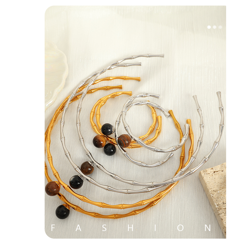 Titanium Steel 18K Gold Plated IG Style Classic Style Plating Inlay Bamboo Agate Tiger Eye Bracelets Necklace display picture 9