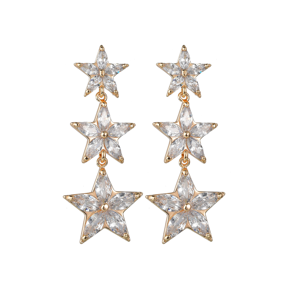 1 Pair Classic Style Korean Style Star Inlay Copper Copper Zircon 16K Gold Plated White Gold Plated Drop Earrings display picture 1