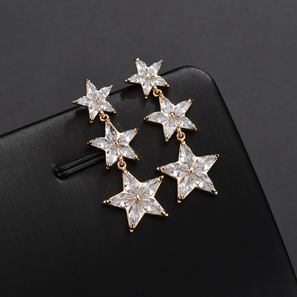 1 Pair Classic Style Korean Style Star Inlay Copper Copper Zircon 16K Gold Plated White Gold Plated Drop Earrings display picture 3