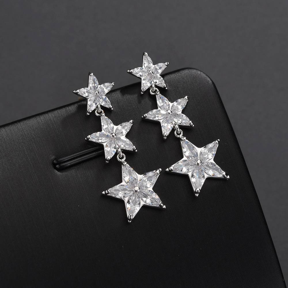 1 Pair Classic Style Korean Style Star Inlay Copper Copper Zircon 16K Gold Plated White Gold Plated Drop Earrings display picture 4