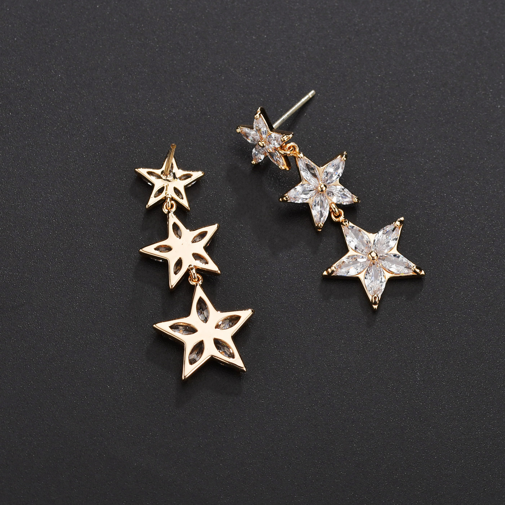 1 Pair Classic Style Korean Style Star Inlay Copper Copper Zircon 16K Gold Plated White Gold Plated Drop Earrings display picture 5