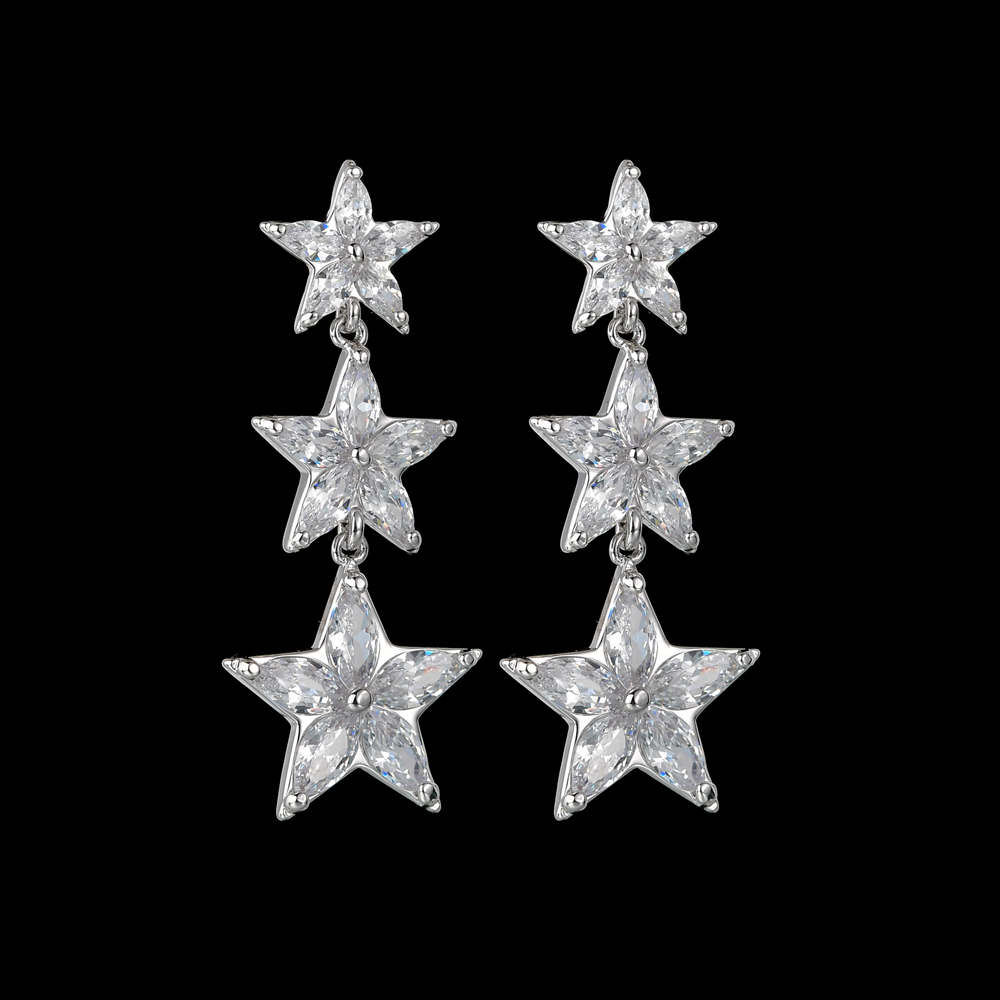 1 Pair Classic Style Korean Style Star Inlay Copper Copper Zircon 16K Gold Plated White Gold Plated Drop Earrings display picture 2