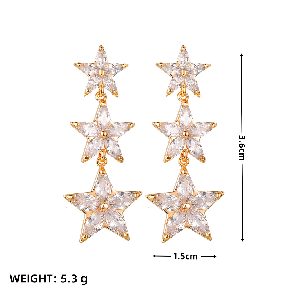 1 Pair Classic Style Korean Style Star Inlay Copper Copper Zircon 16K Gold Plated White Gold Plated Drop Earrings display picture 6