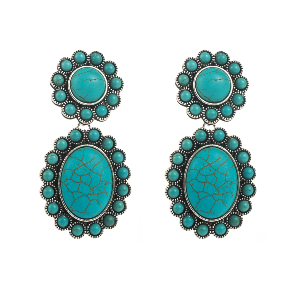 1 Pair Casual Vacation Classic Style Color Block Inlay Alloy Turquoise Glass Silver Plated Drop Earrings display picture 9