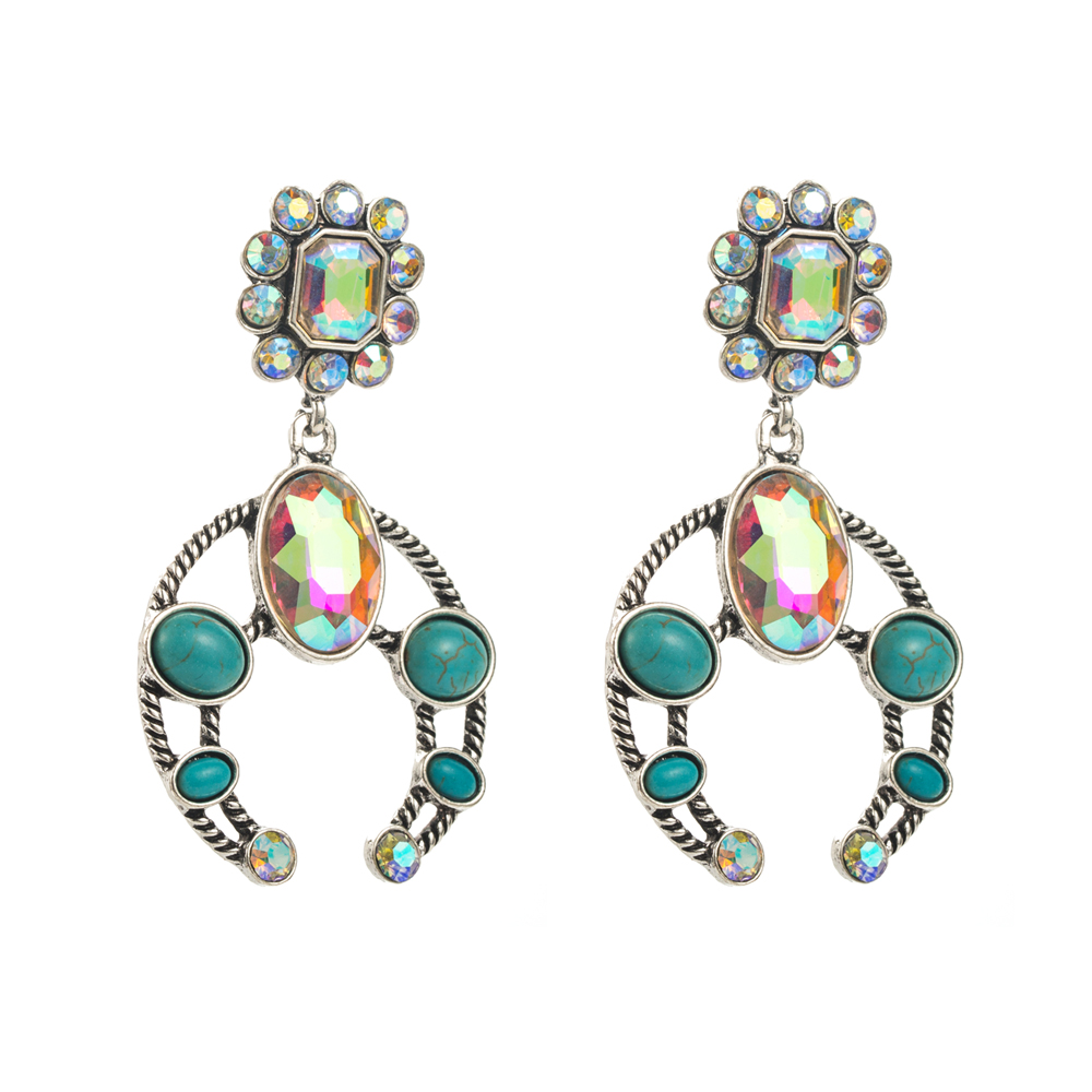 1 Pair Casual Vacation Classic Style Color Block Inlay Alloy Turquoise Glass Silver Plated Drop Earrings display picture 6