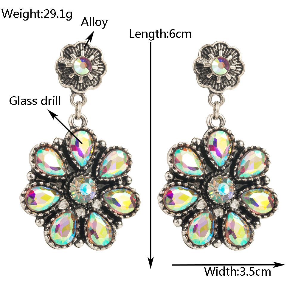 1 Pair Casual Vacation Classic Style Flower Plating Inlay Alloy Turquoise Glass Silver Plated Drop Earrings display picture 1