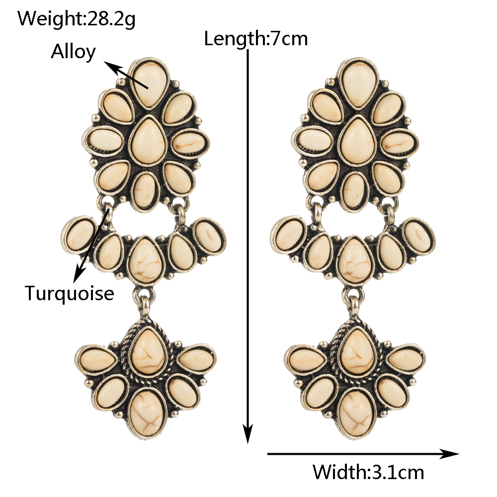 1 Pair Casual Vacation Classic Style Flower Plating Inlay Alloy Turquoise Glass Silver Plated Drop Earrings display picture 2
