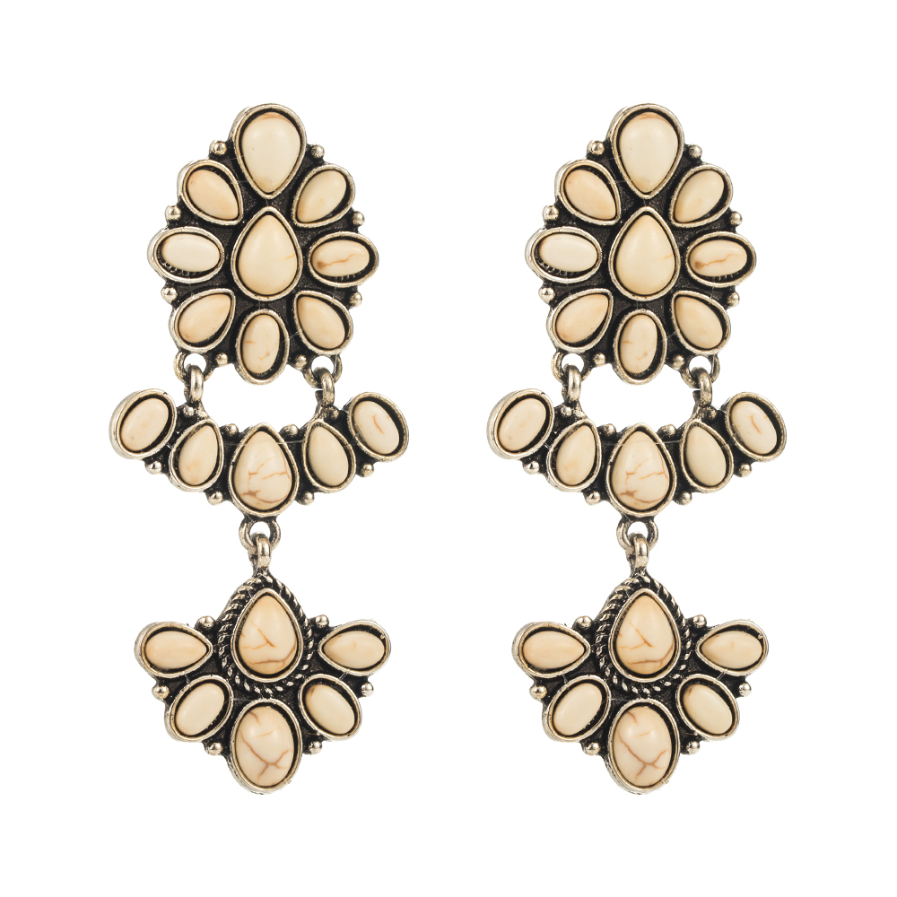 1 Pair Casual Vacation Classic Style Flower Plating Inlay Alloy Turquoise Glass Silver Plated Drop Earrings display picture 6