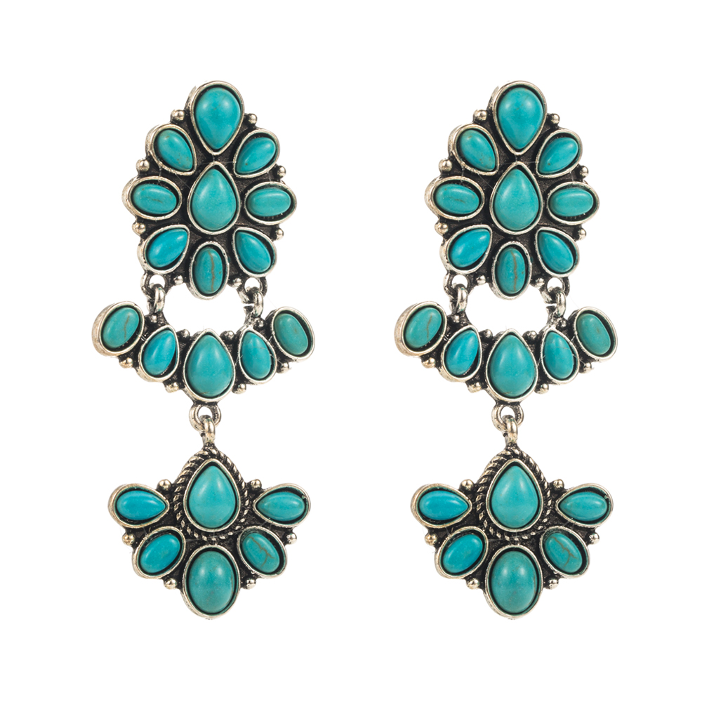 1 Pair Casual Vacation Classic Style Flower Plating Inlay Alloy Turquoise Glass Silver Plated Drop Earrings display picture 7