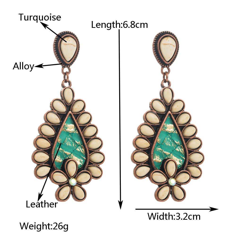 1 Pair Casual Vacation Classic Style Water Droplets Inlay Alloy Turquoise Silver Plated Drop Earrings display picture 1