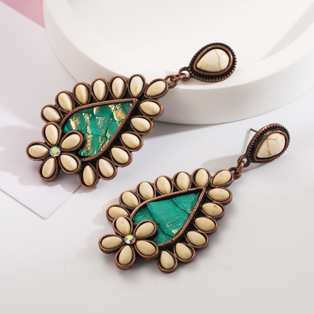1 Pair Casual Vacation Classic Style Water Droplets Inlay Alloy Turquoise Silver Plated Drop Earrings display picture 3