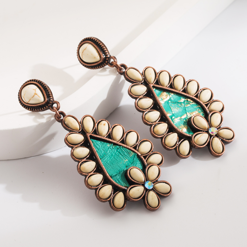 1 Pair Casual Vacation Classic Style Water Droplets Inlay Alloy Turquoise Silver Plated Drop Earrings display picture 4