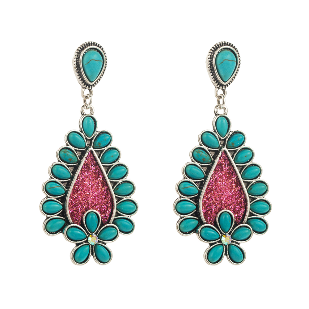 1 Pair Casual Vacation Classic Style Water Droplets Inlay Alloy Turquoise Silver Plated Drop Earrings display picture 7