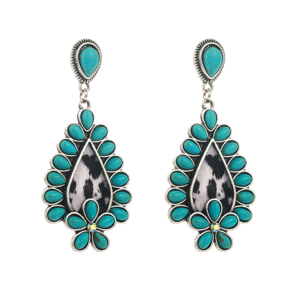 1 Pair Casual Vacation Classic Style Water Droplets Inlay Alloy Turquoise Silver Plated Drop Earrings display picture 6