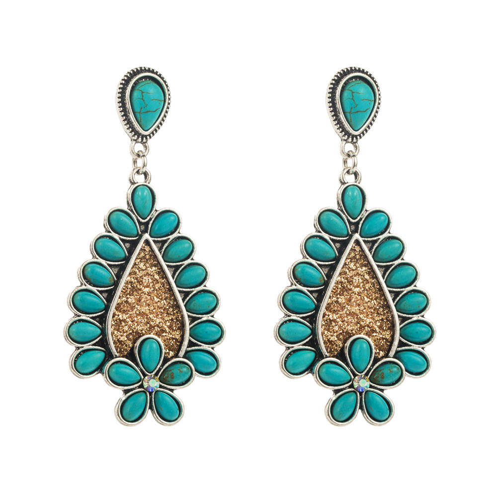 1 Pair Casual Vacation Classic Style Water Droplets Inlay Alloy Turquoise Silver Plated Drop Earrings display picture 8