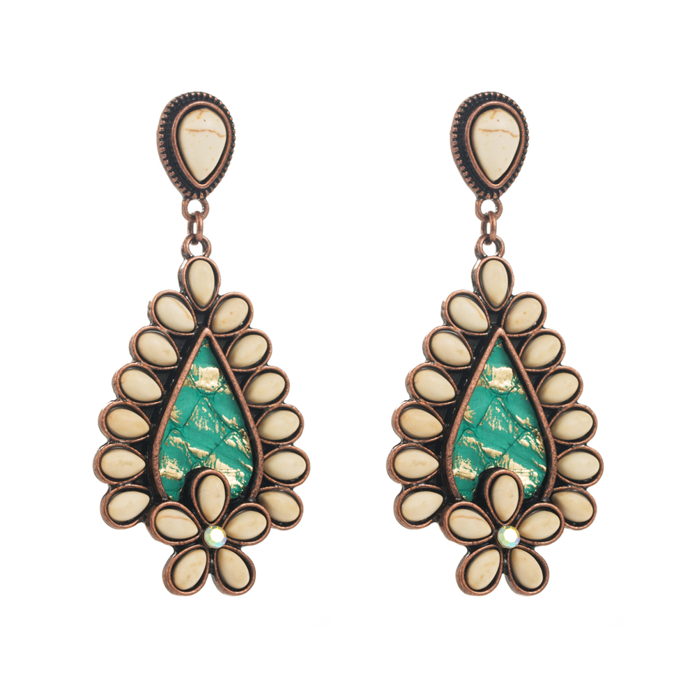 1 Pair Casual Vacation Classic Style Water Droplets Inlay Alloy Turquoise Silver Plated Drop Earrings display picture 5