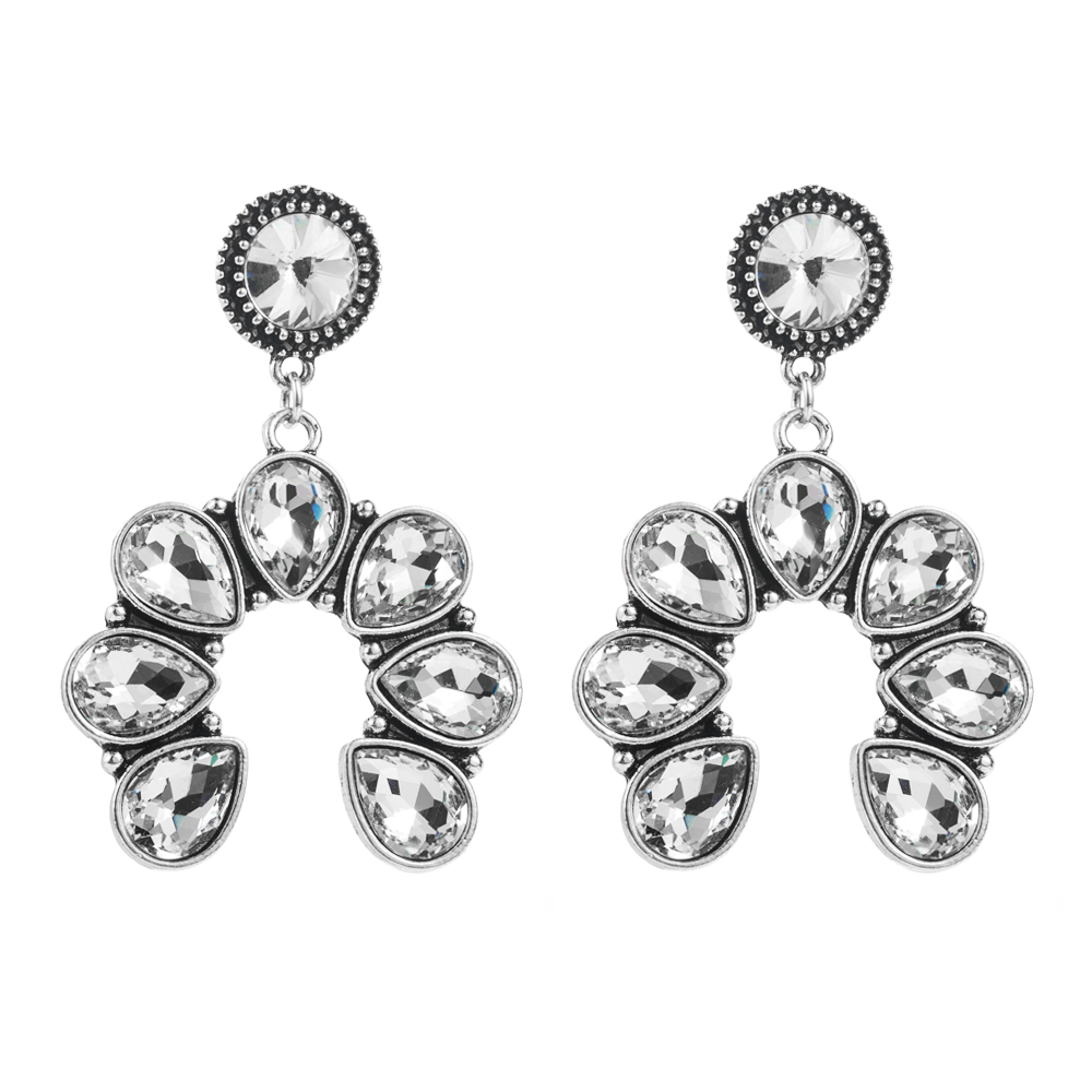 1 Pair Elegant Luxurious Vacation Round Inlay Alloy Glass Silver Plated Drop Earrings display picture 7