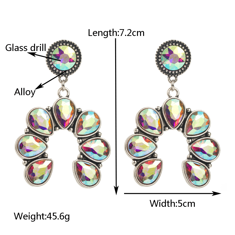 1 Pair Elegant Luxurious Vacation Round Inlay Alloy Glass Silver Plated Drop Earrings display picture 1