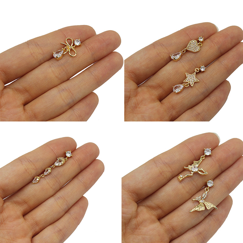 1 Piece Glam Shiny Star Bow Knot Plating Inlay 316 Stainless Steel  Copper Rhinestones Glass Zircon Gold Plated Cartilage Earrings display picture 10