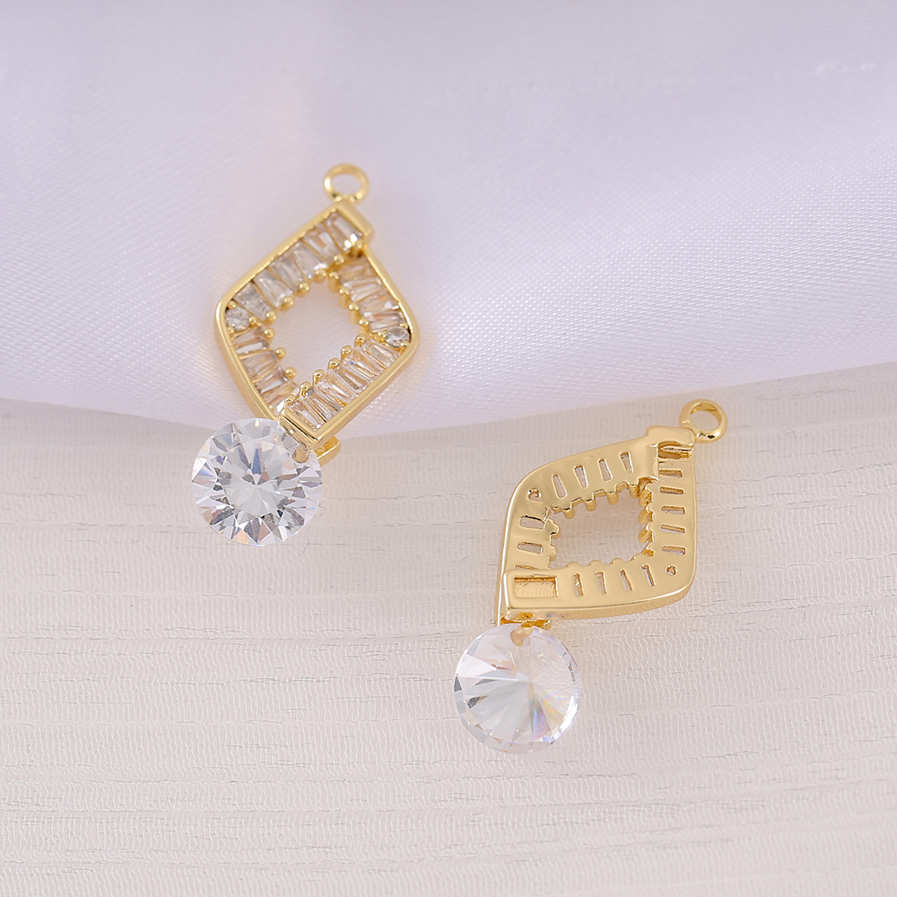 1 Piece 13*28mm Copper Zircon 18K Gold Plated Round Heart Shape Rhombus Polished Pendant display picture 3