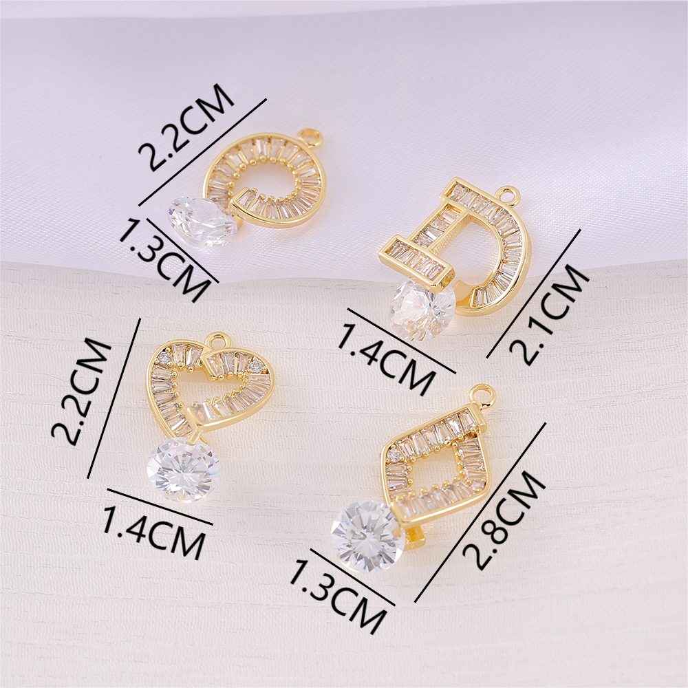 1 Piece 13*28mm Copper Zircon 18K Gold Plated Round Heart Shape Rhombus Polished Pendant display picture 2