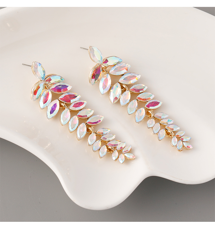 1 Pair Basic Modern Style Leaf Inlay Zinc Alloy Rhinestones Glass Drop Earrings display picture 2