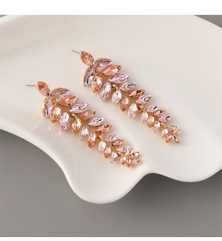 1 Pair Basic Modern Style Leaf Inlay Zinc Alloy Rhinestones Glass Drop Earrings display picture 1
