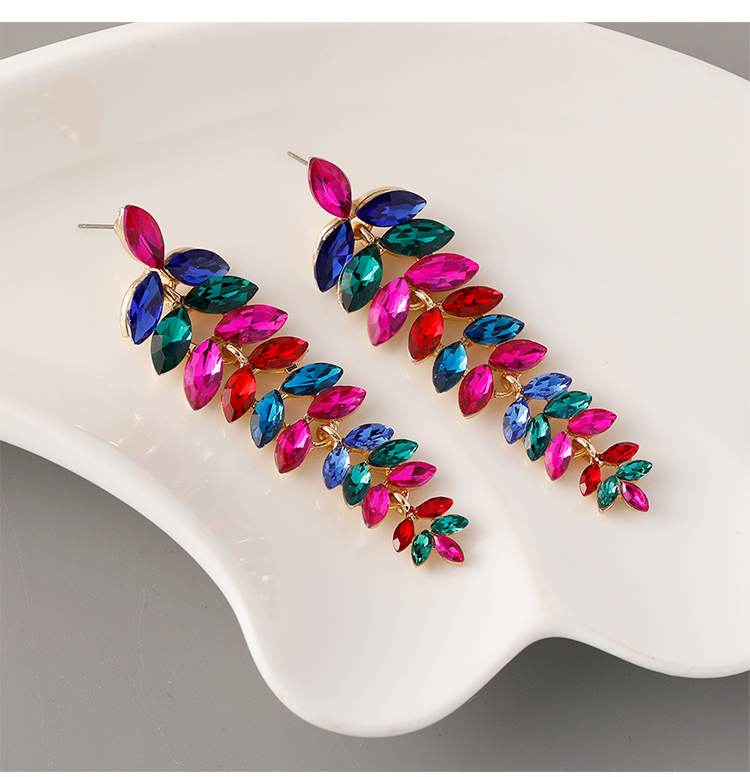 1 Pair Basic Modern Style Leaf Inlay Zinc Alloy Rhinestones Glass Drop Earrings display picture 5