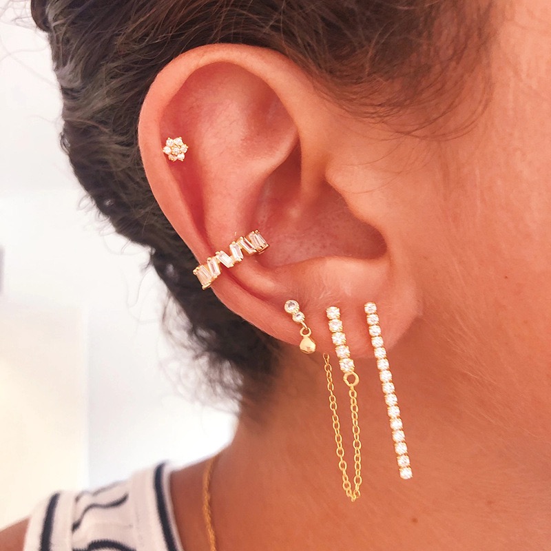 1 Piece Vintage Style Simple Style Roman Style C Shape Geometric Inlay Sterling Silver Zircon White Gold Plated Gold Plated Ear Cuffs display picture 2