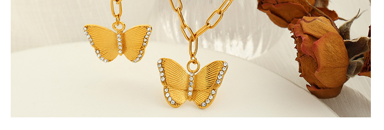 Titanium Steel 18K Gold Plated Elegant Classic Style Plating Inlay Butterfly Rhinestones Earrings Necklace display picture 4