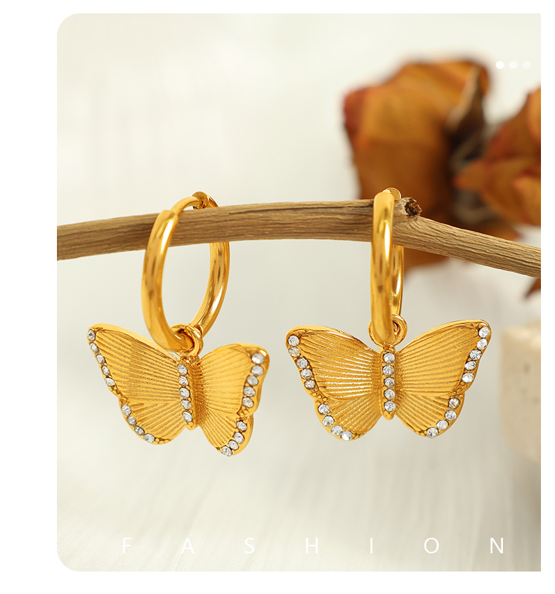 Titanium Steel 18K Gold Plated Elegant Classic Style Plating Inlay Butterfly Rhinestones Earrings Necklace display picture 5