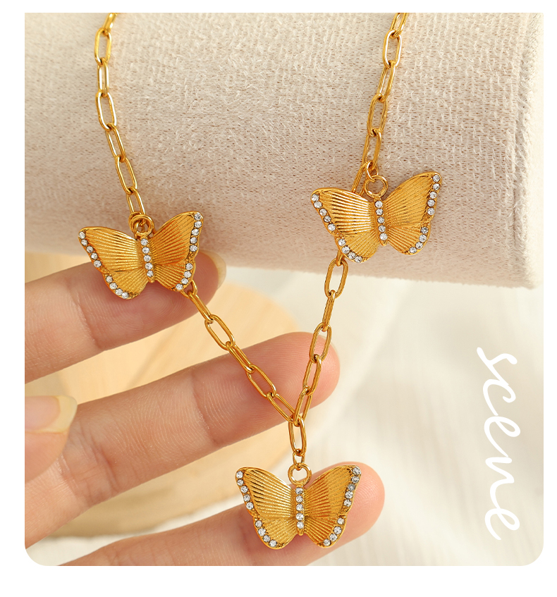 Titanium Steel 18K Gold Plated Elegant Classic Style Plating Inlay Butterfly Rhinestones Earrings Necklace display picture 6