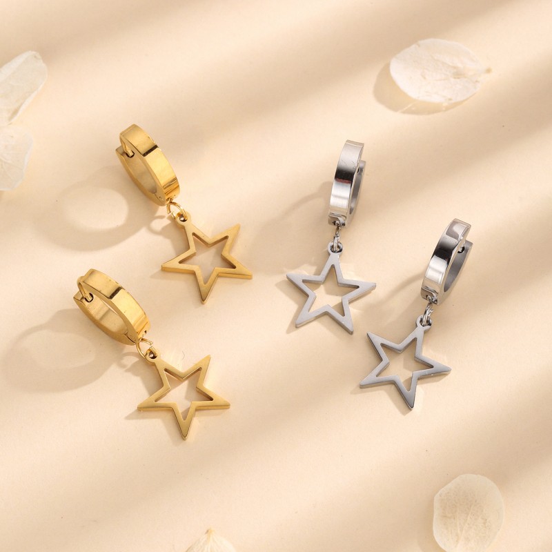 1 Pair Simple Style Star Titanium Steel 18K Gold Plated Drop Earrings display picture 5