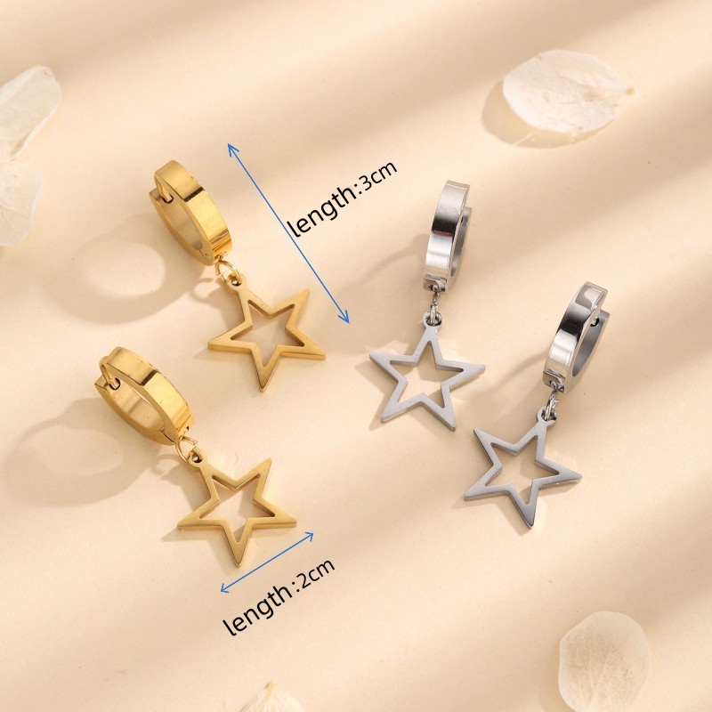 1 Pair Simple Style Star Titanium Steel 18K Gold Plated Drop Earrings display picture 6