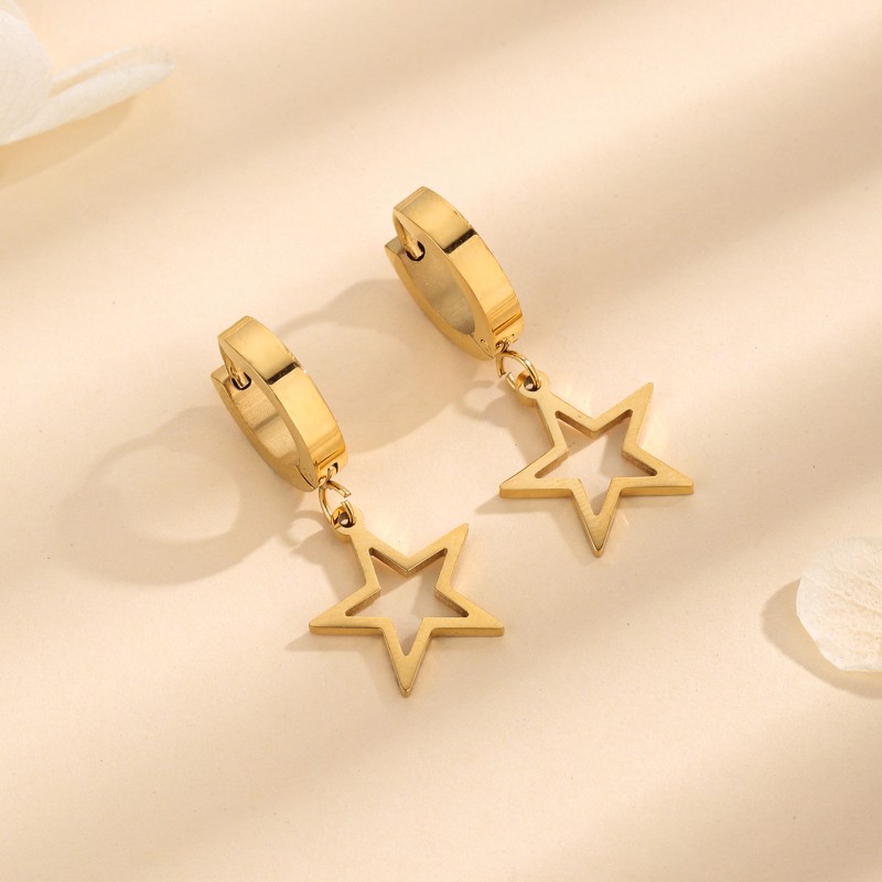 1 Pair Simple Style Star Titanium Steel 18K Gold Plated Drop Earrings display picture 1