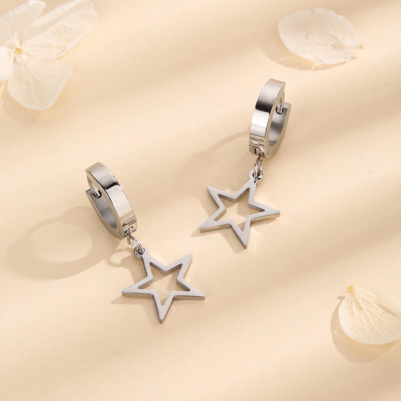 1 Pair Simple Style Star Titanium Steel 18K Gold Plated Drop Earrings display picture 2