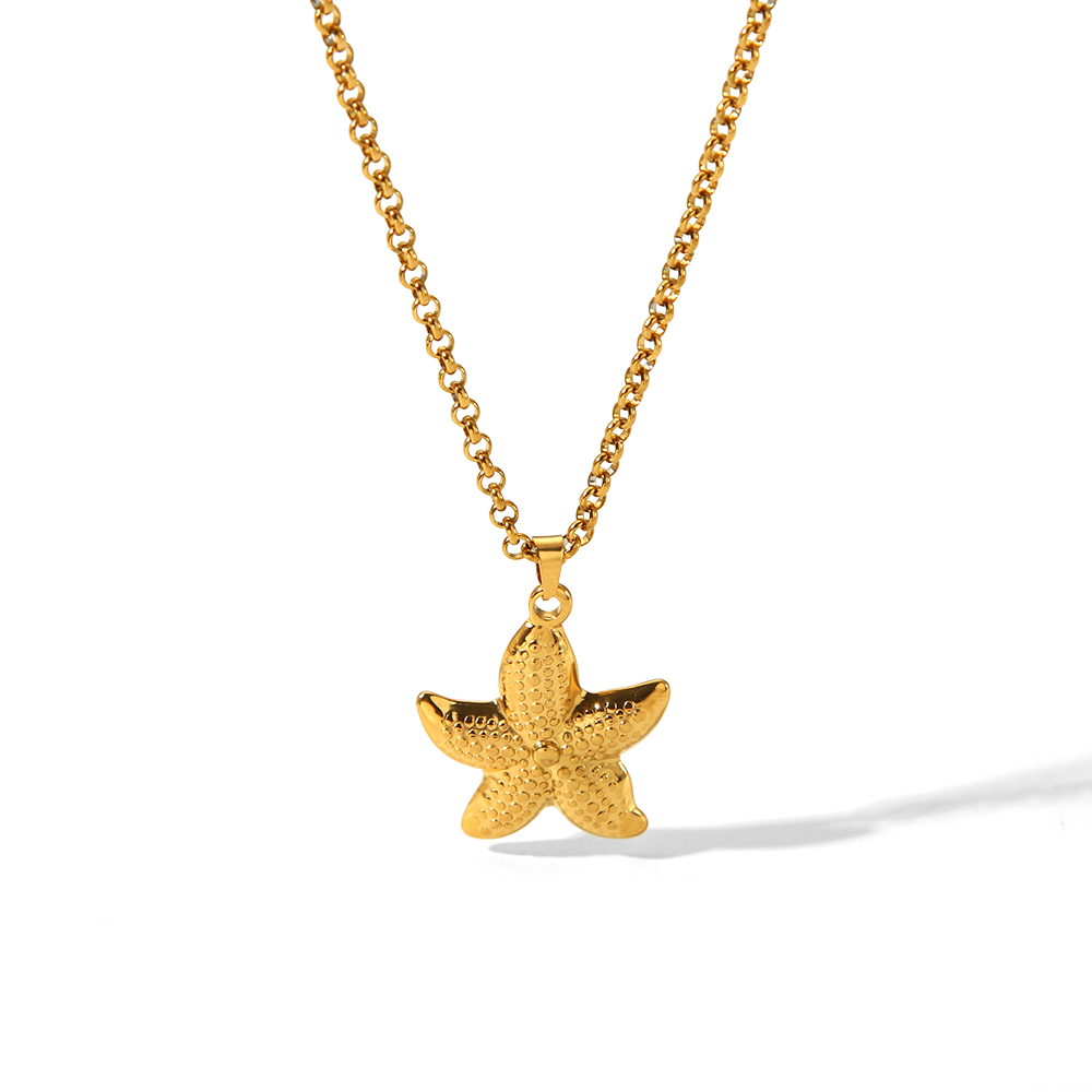 304 Stainless Steel 18K Gold Plated Hawaiian Vacation Classic Style Plating Starfish Earrings Necklace display picture 4