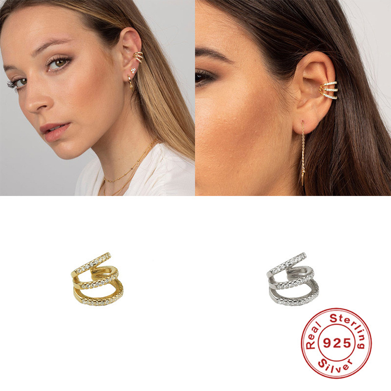 1 Piece Vintage Style Simple Style Roman Style C Shape Geometric Inlay Sterling Silver Zircon White Gold Plated Gold Plated Ear Cuffs display picture 4