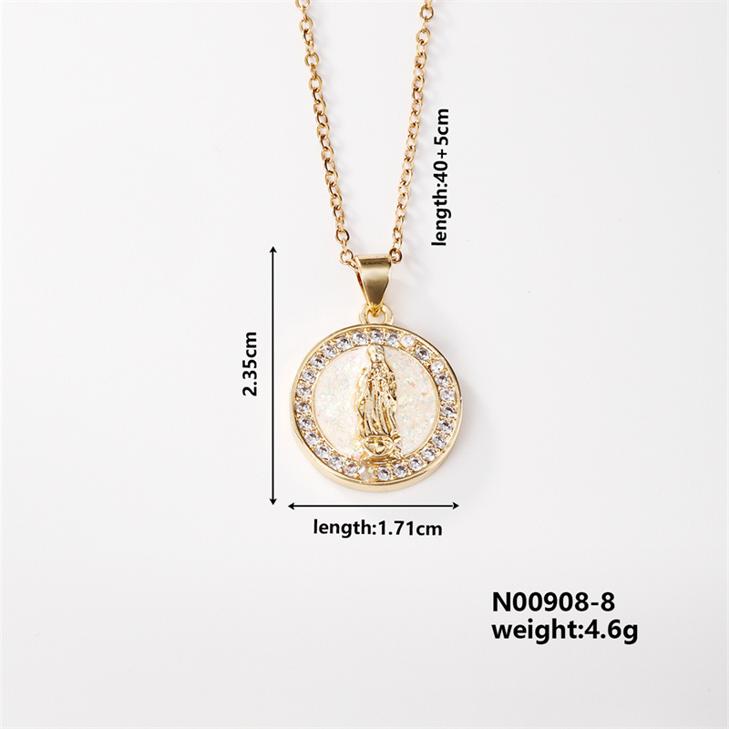 Wholesale Casual Elegant Classic Style Geometric Virgin Mary 304 Stainless Steel Copper Inlay K Gold Plated Artificial Pearls Gold White Diamond Pendant Necklace display picture 10