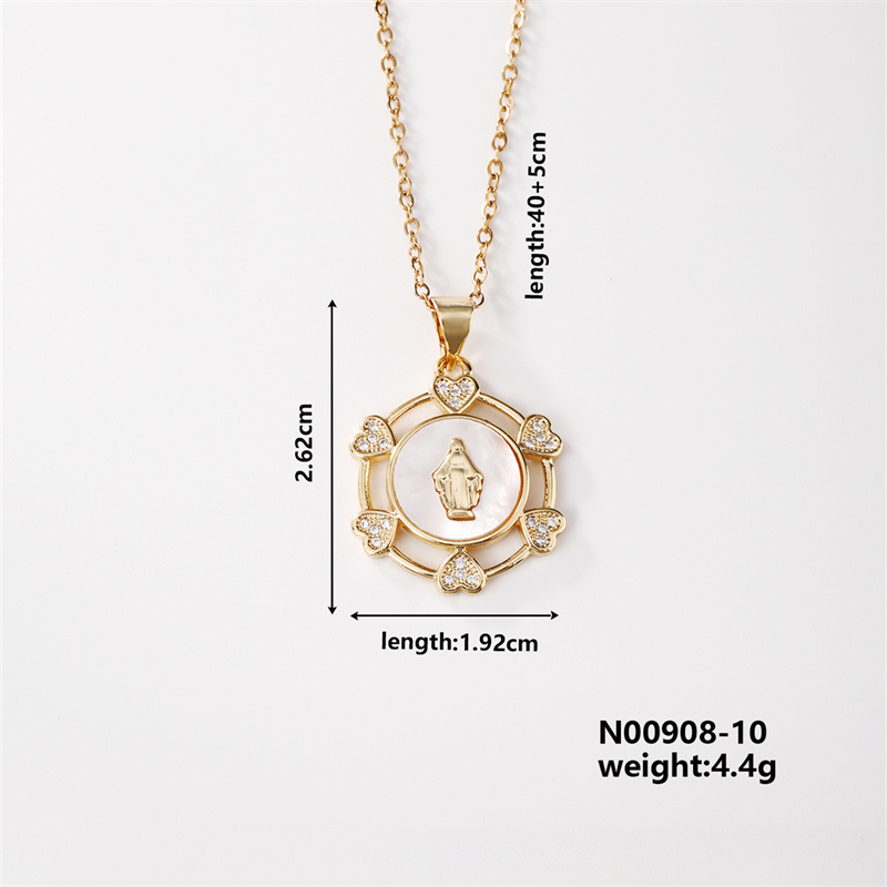 Wholesale Casual Elegant Classic Style Geometric Virgin Mary 304 Stainless Steel Copper Inlay K Gold Plated Artificial Pearls Gold White Diamond Pendant Necklace display picture 9